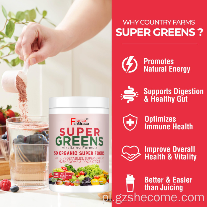 Organiczna energia w proszku proszku super zielone jagodowe proszek